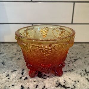 VTG Jeanette Amberina Carnival Glass Footed Bowl Candy Dish Orange Red